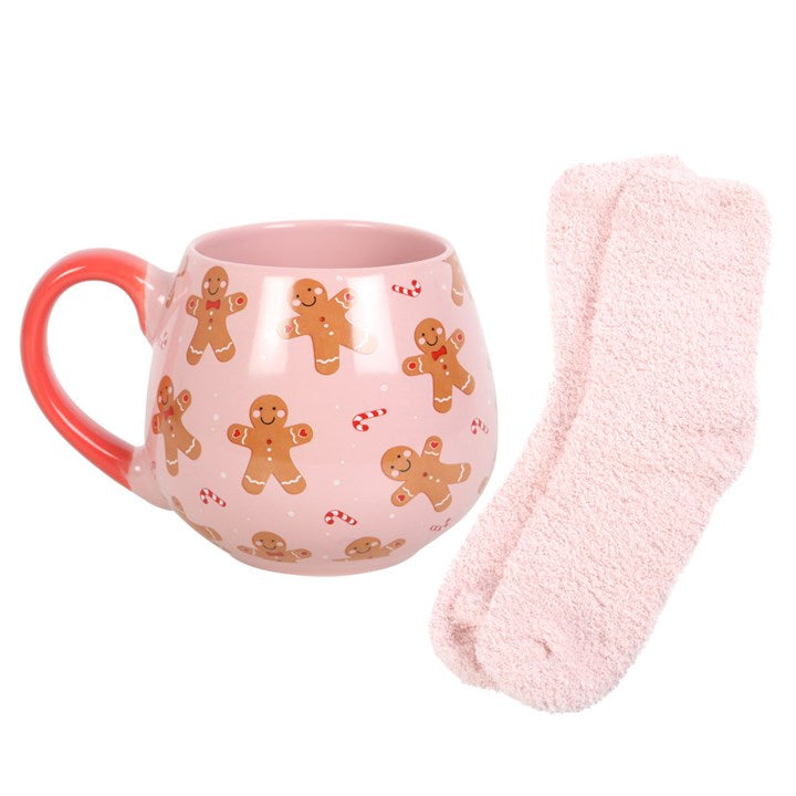 Pink Gingerbread Mug and Sock Set