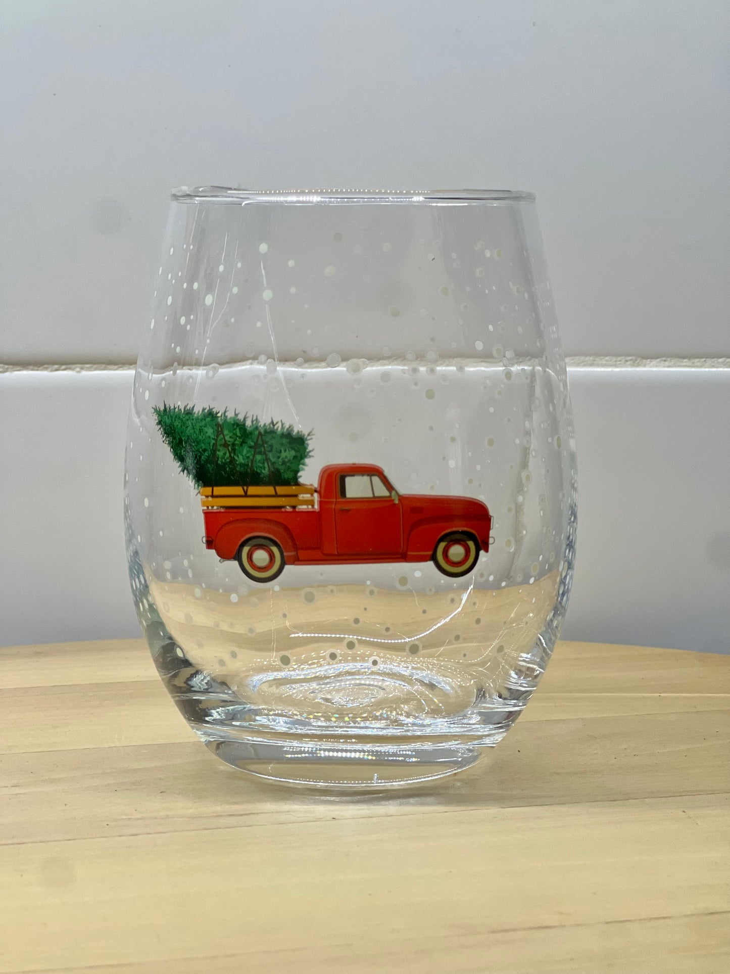 Red Car with Christmas Tree Glass Cup