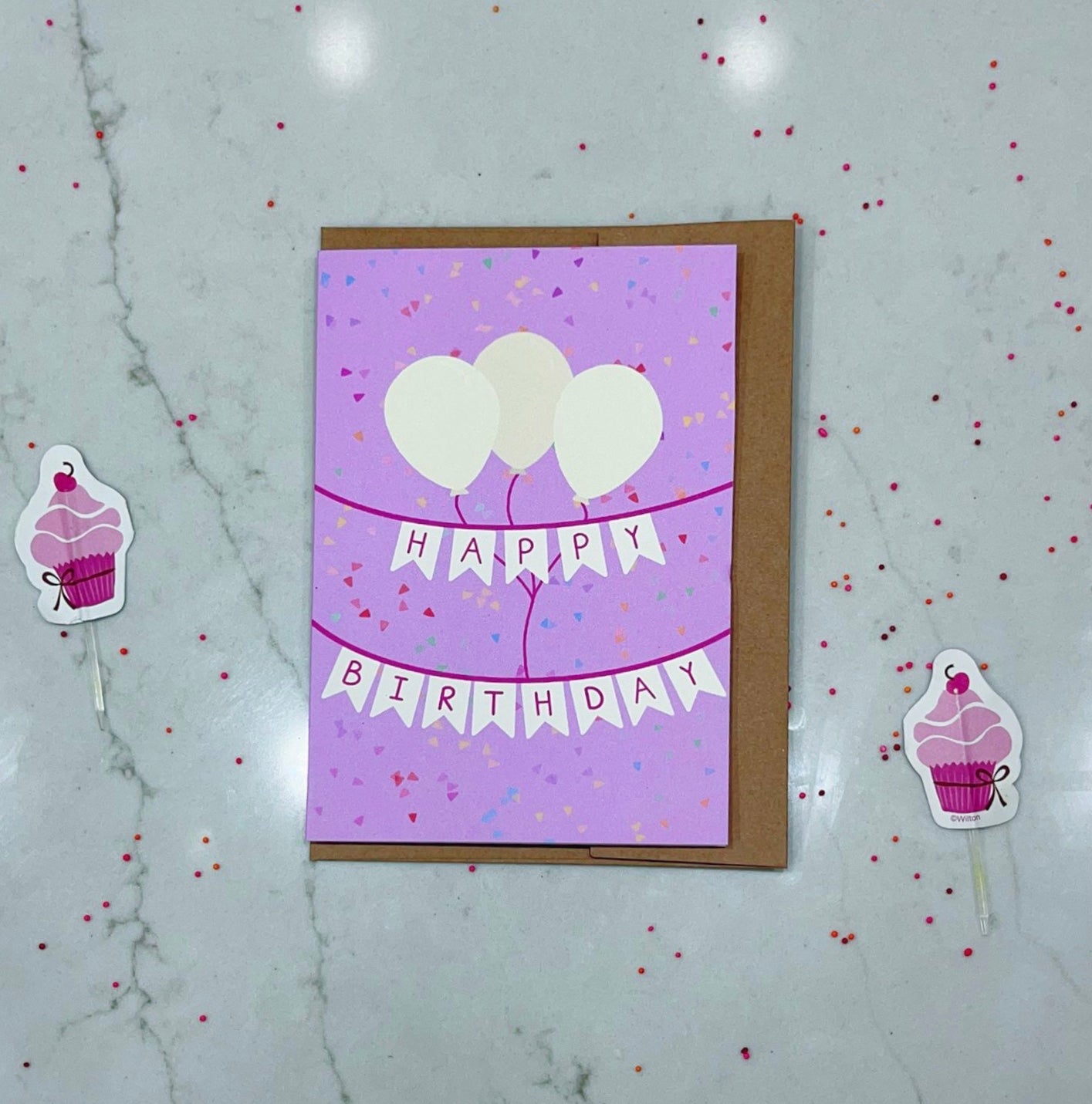 Pink Confetti “Happy Birthday” Greeting Card