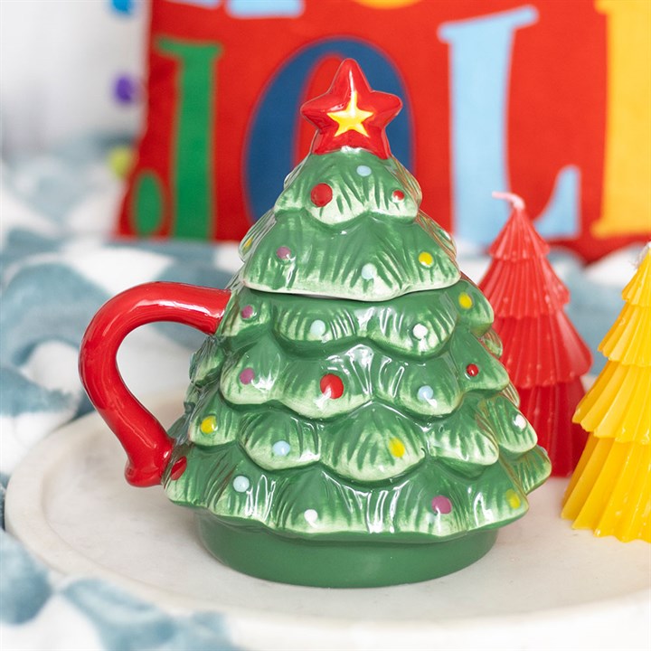 Vintage Christmas Tree Lidded Mug