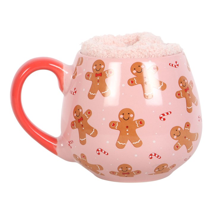 Pink Gingerbread Mug and Sock Set