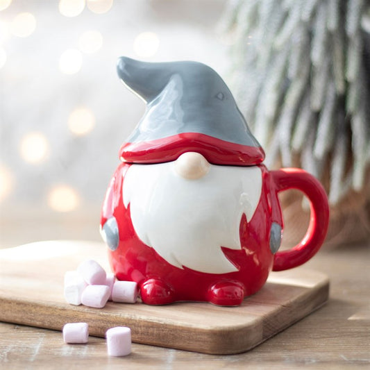 Red and Grey Gnome Lidded Mug