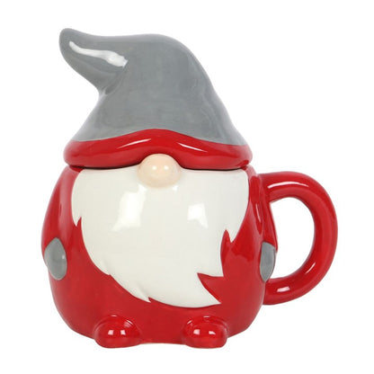 Red and Grey Gnome Lidded Mug