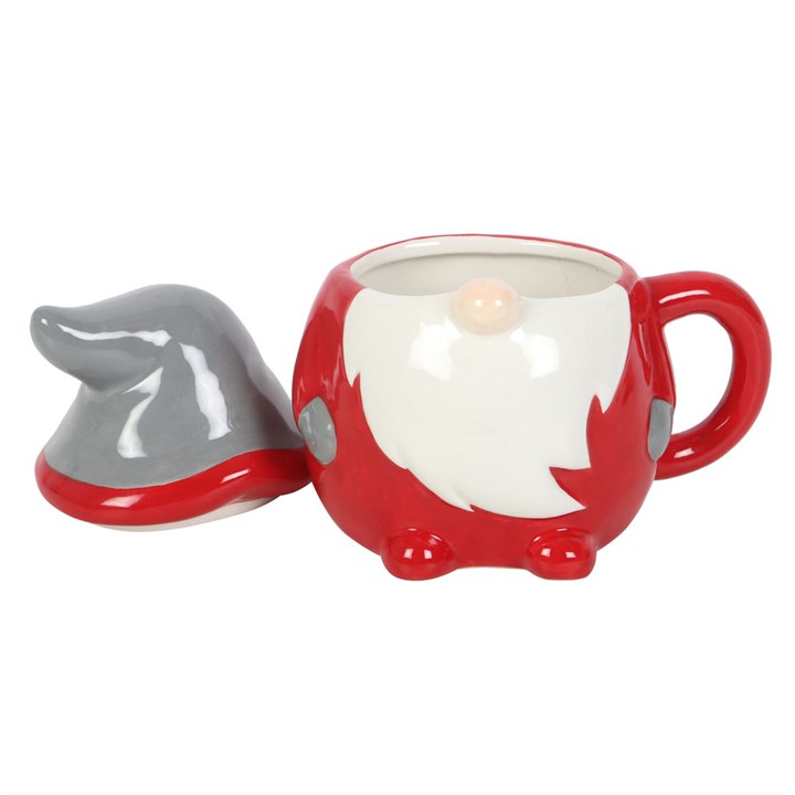 Red and Grey Gnome Lidded Mug