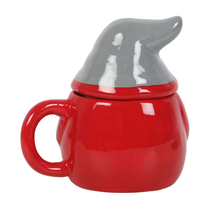 Red and Grey Gnome Lidded Mug